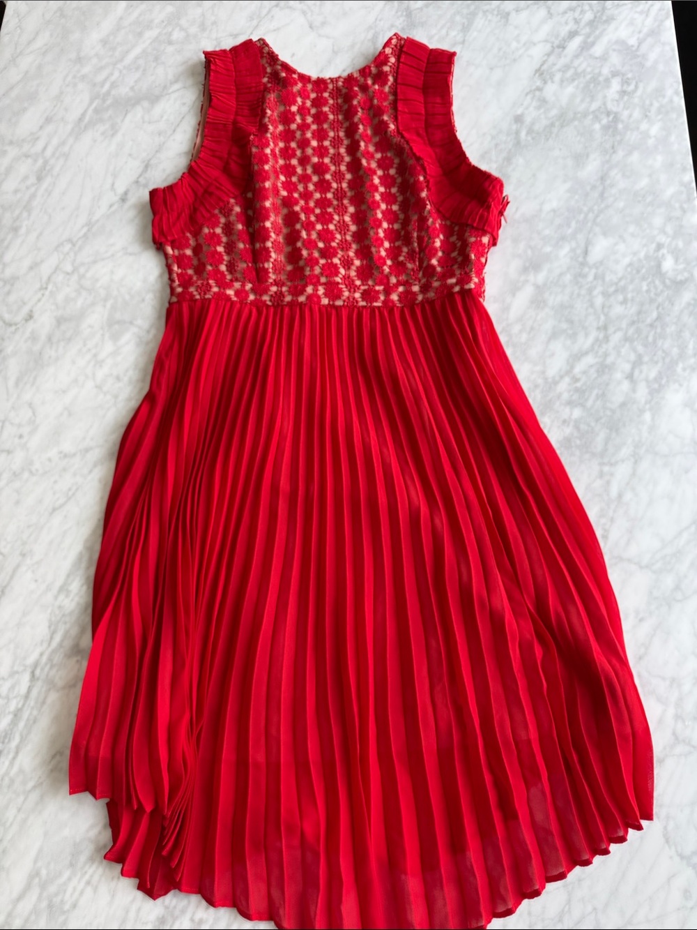 foxiedox Red Lace Bodice Pleated Cocktail Dress